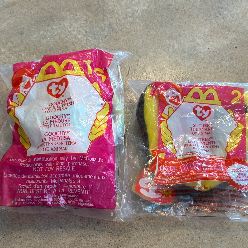 Ty Goochy and Slither Beanie Babies - Pink and Yellow